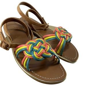 🎉HP🥳 Ella Flat Braided Rainbow Straps Suede Sandals d750